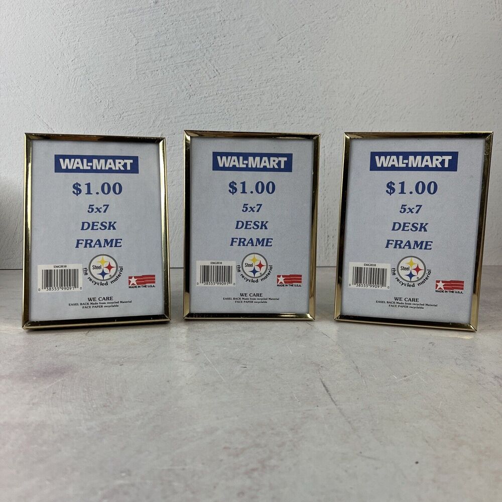 Vintage Wal-Mart Picture Frame Gold‎ Tone Metal with Glass Set Of 3 5X7 USA
